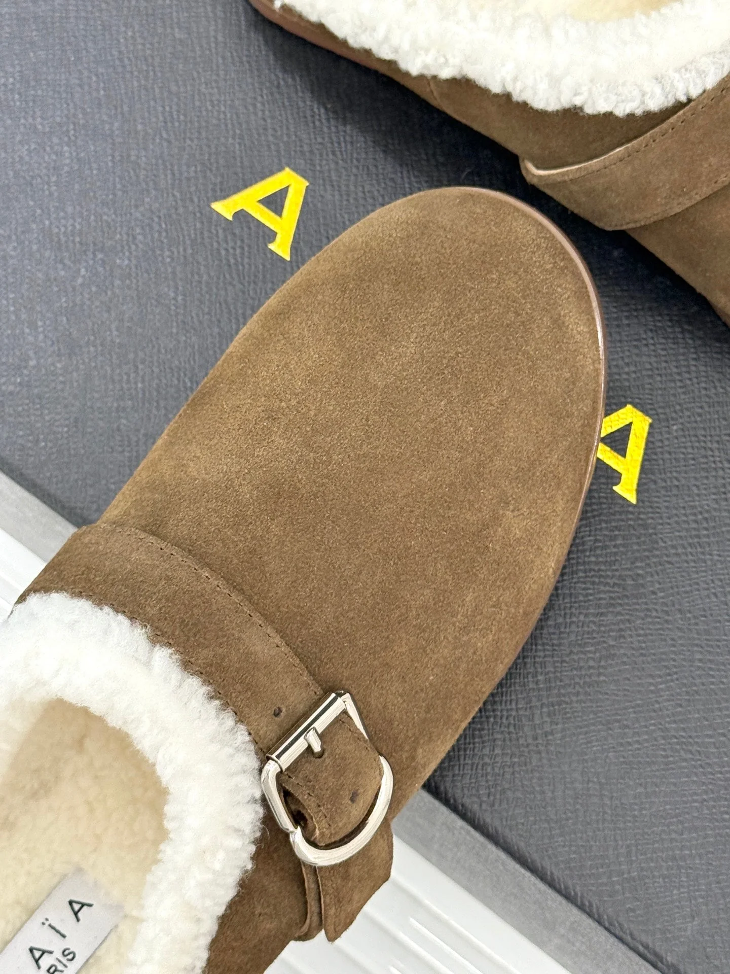 Alaia 25WF slippers belt buckle khaki brown suede wool 472227 - Image 6