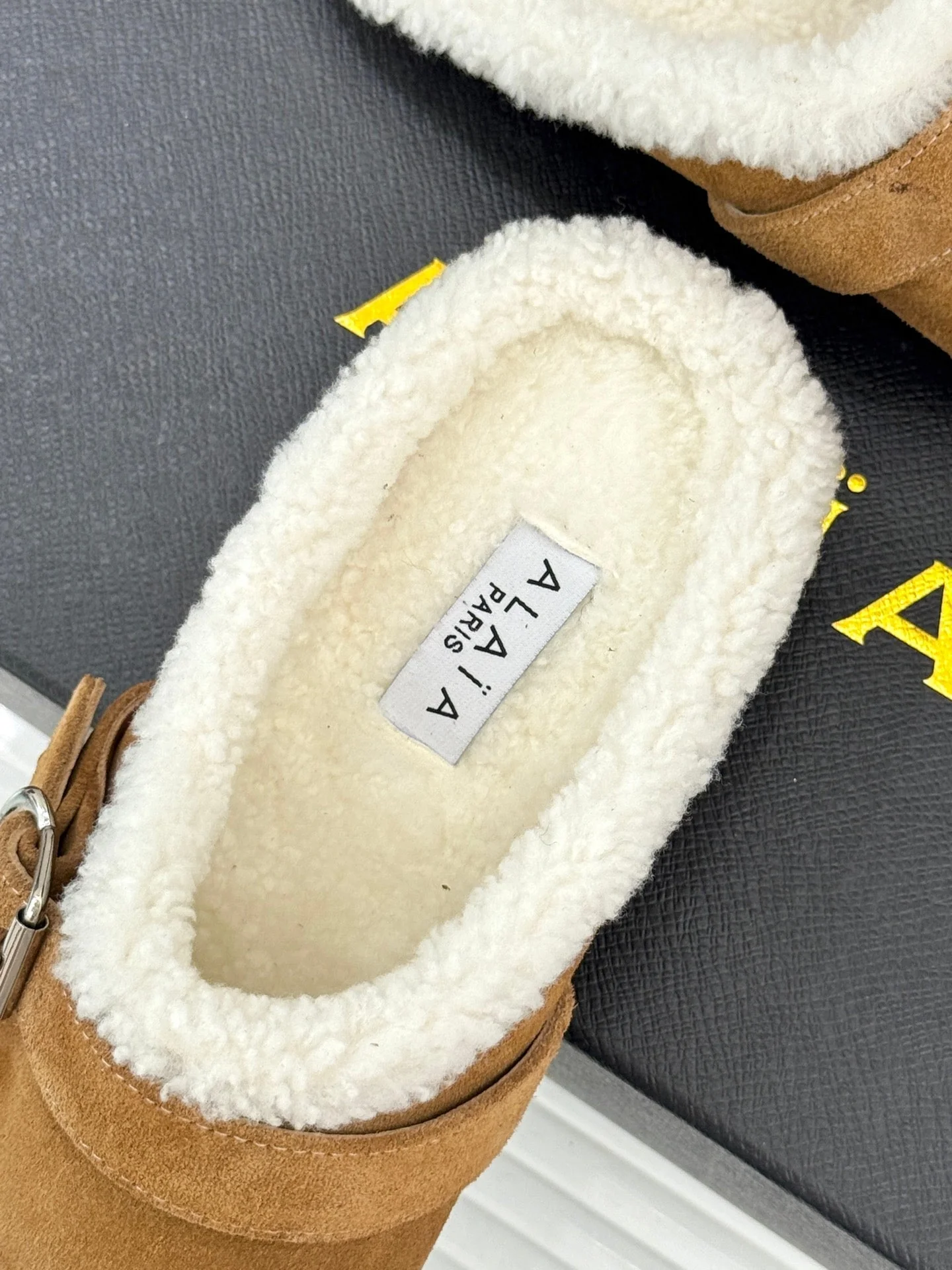 Alaia 25WF slippers belt buckle caramel brown suede wool 472229 - Image 3