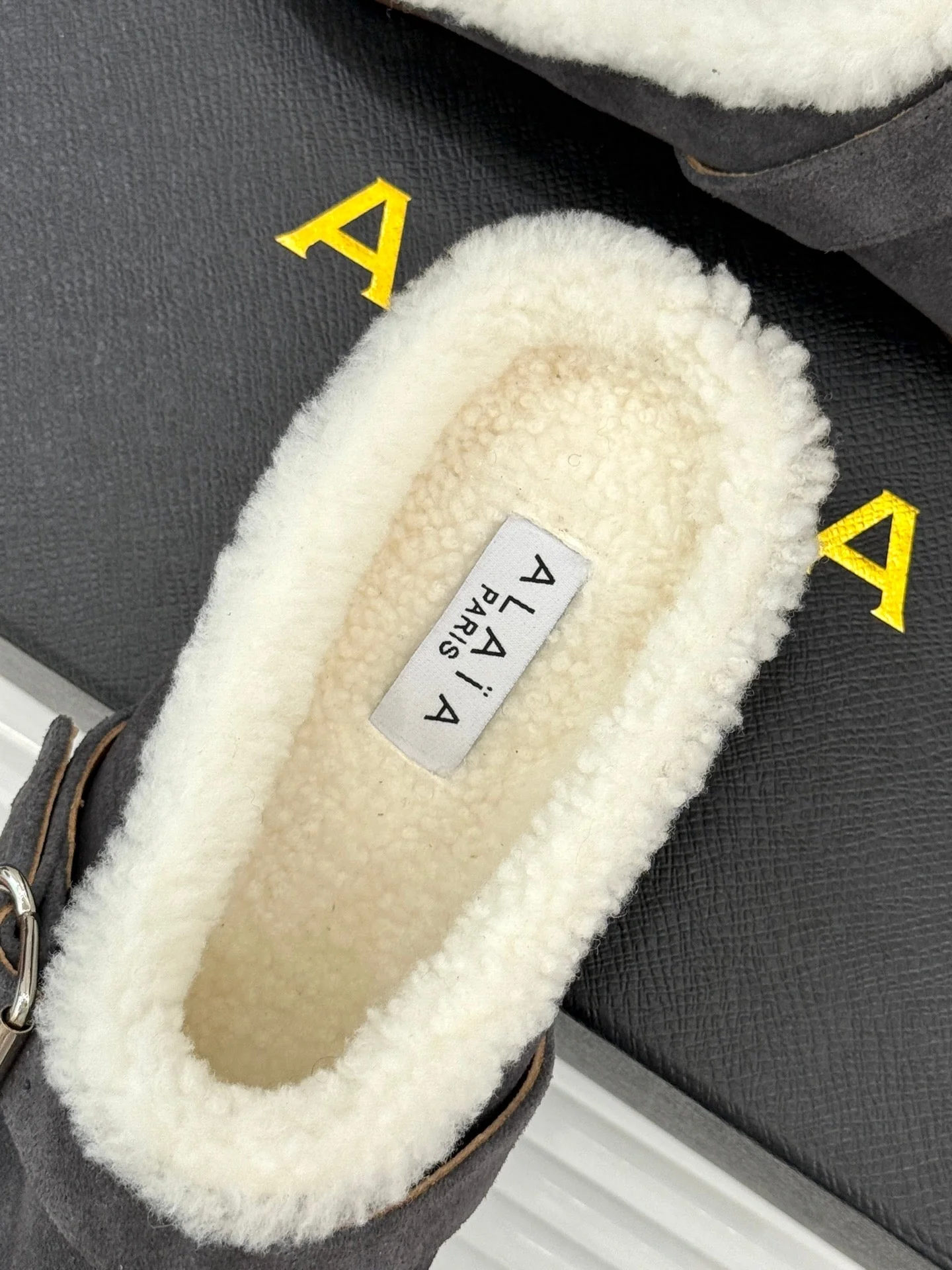 Alaia 25WF slippers belt buckle chocolate brown suede wool 472231 - Image 2