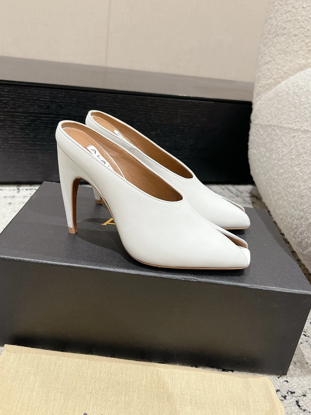 Alaia 25 Spike High Heel Mules White Lampskin 293182 - Image 2