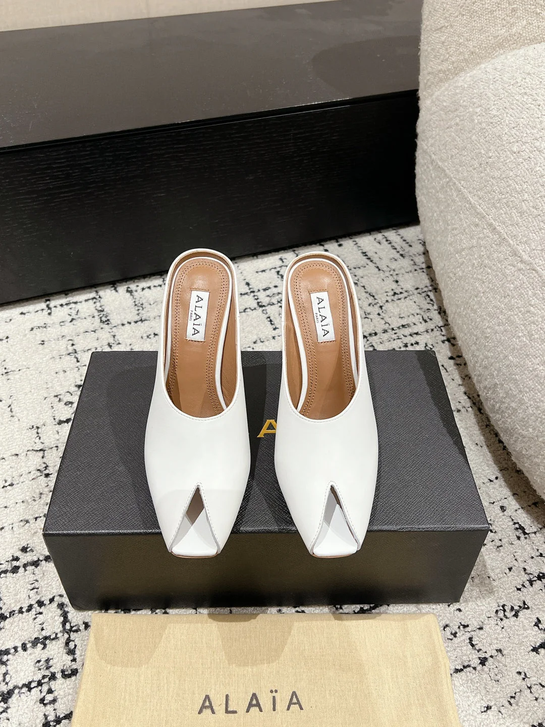 Alaia 25 Spike High Heel Mules White Lampskin 293182 - Image 8