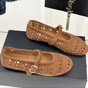 Alaia Women's Ballet Flat Brown Beige Suede 293222