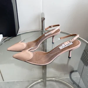 ALAIA HIGH 6 CM SLINGBACK IN BEIGE CREAM PATENT CALFSKIN AND FILM