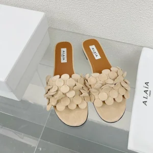 alaia sandal mule flower beige suede