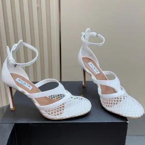 Alaia Fishnet Thong Heels Sandals White Lambskin 299659
