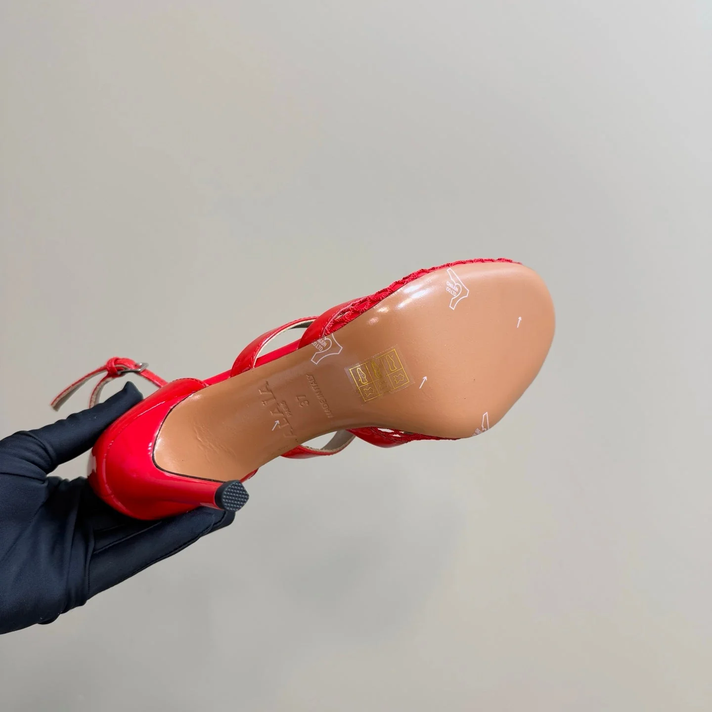 Alaia Fishnet Thong Heels Sandals Red Lambskin 299660 - Image 8