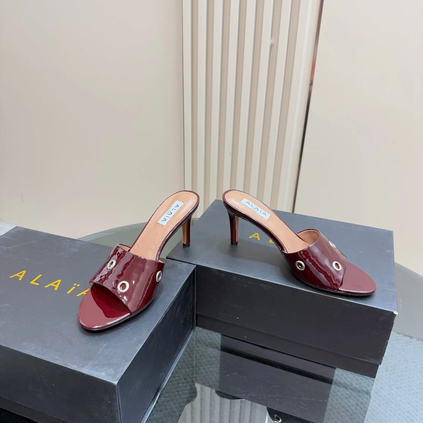 Alaia 2025 Oeillets Embellished Leather Sandals Ruby Red Lambskin 299666 - Image 5