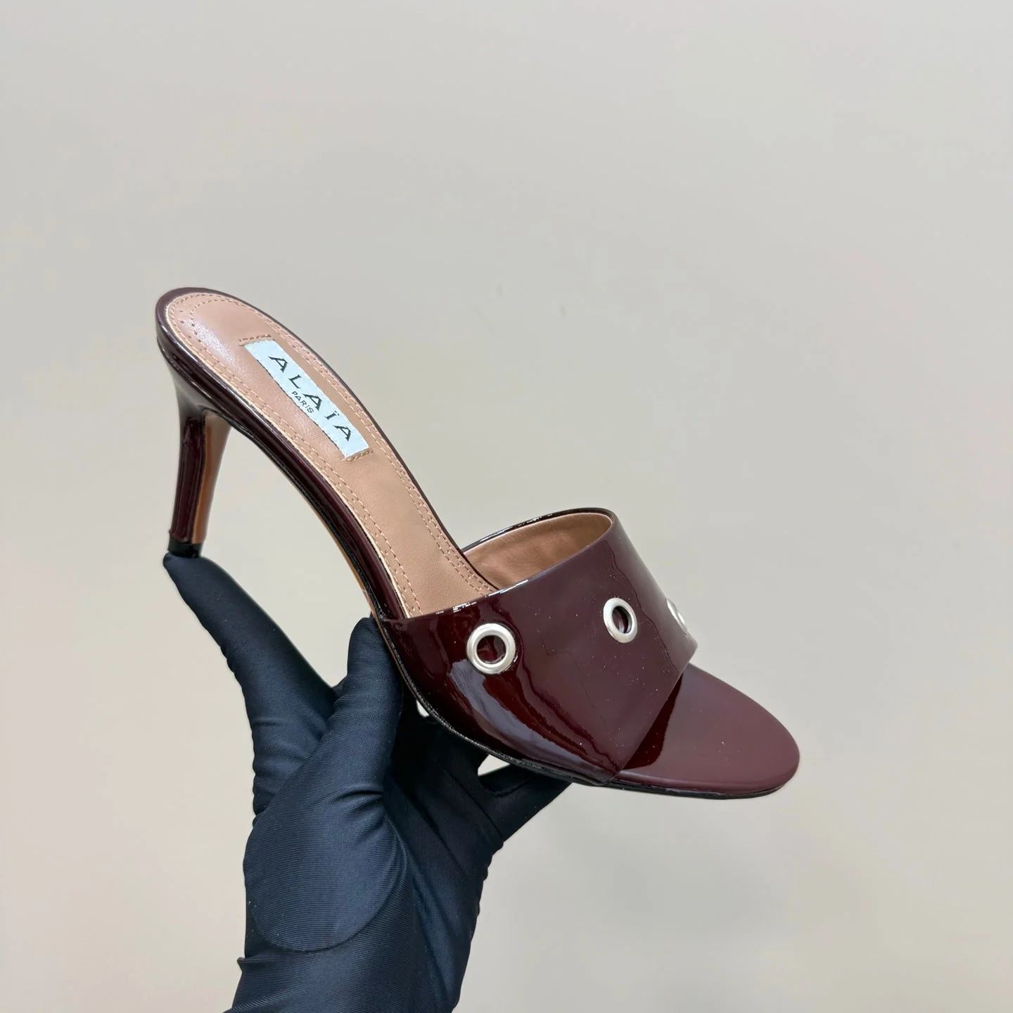 Alaia 2025 Oeillets Embellished Leather Sandals Ruby Red Lambskin 299666 - Image 9