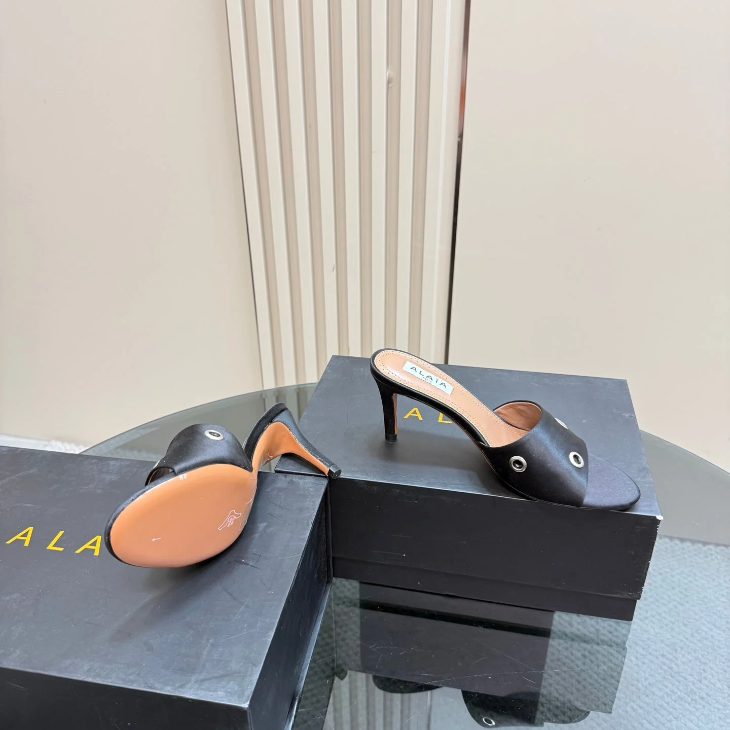 Alaia 2025 Oeillets Embellished Leather Sandals Black Lambskin 299669 - Image 2