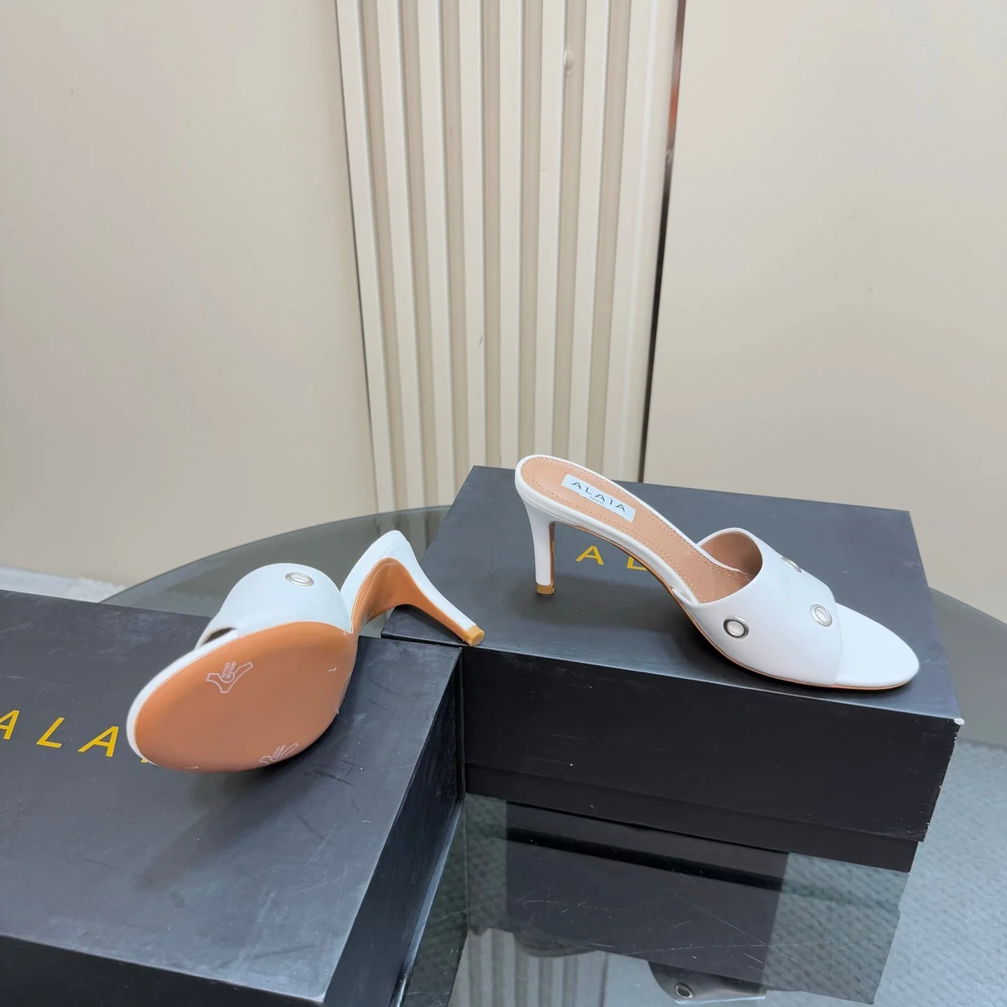 Alaia 2025 Oeillets Embellished Leather Sandals White Lambskin 299667 - Image 2