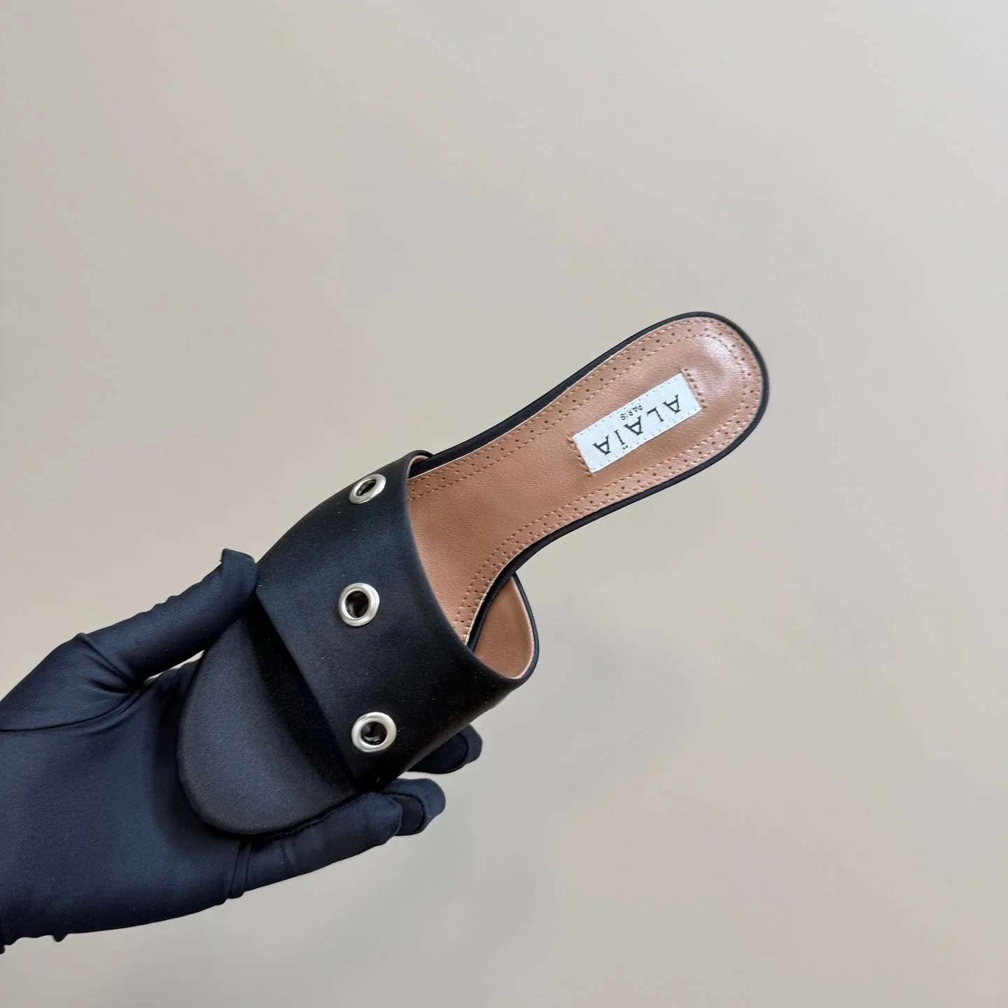 Alaia 2025 Oeillets Embellished Leather Sandals Black Lambskin 299669 - Image 9