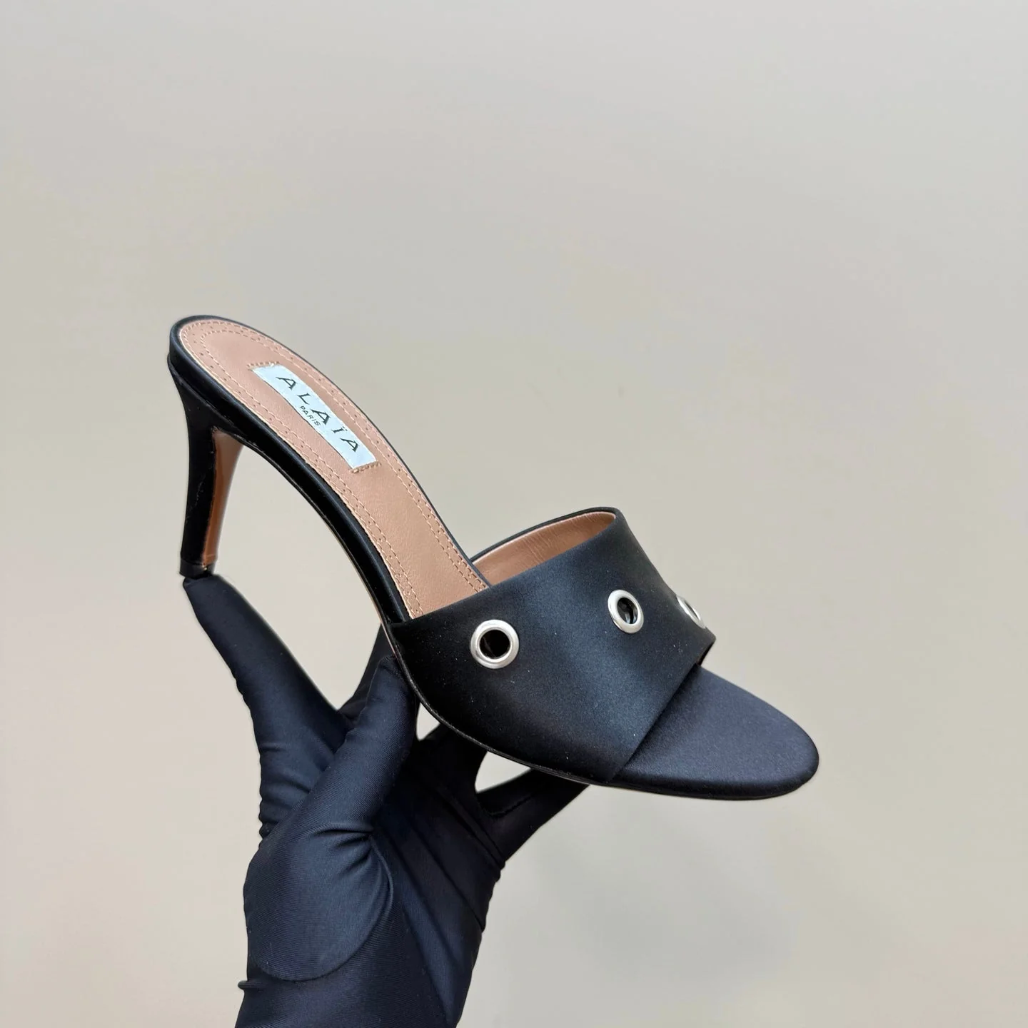 Alaia 2025 Oeillets Embellished Leather Sandals Black Lambskin 299669 - Image 8