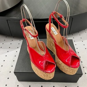 Alaila Wedge Sandals 135mm In Red Glossy Lambskin 954901