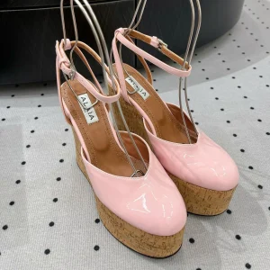 Alaila Wedge Sandals 115mm In Pink Glossy Lambskin 954885