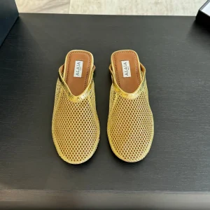 flat mule fishnet gold metalic lambskin