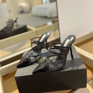 alaia mule 110 fishnet black heart lambskin