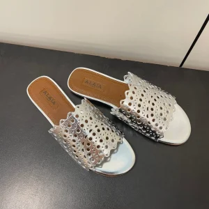 alaia mule silver metalic vienne lambskin