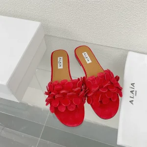 alaia sandal mule flower red suede