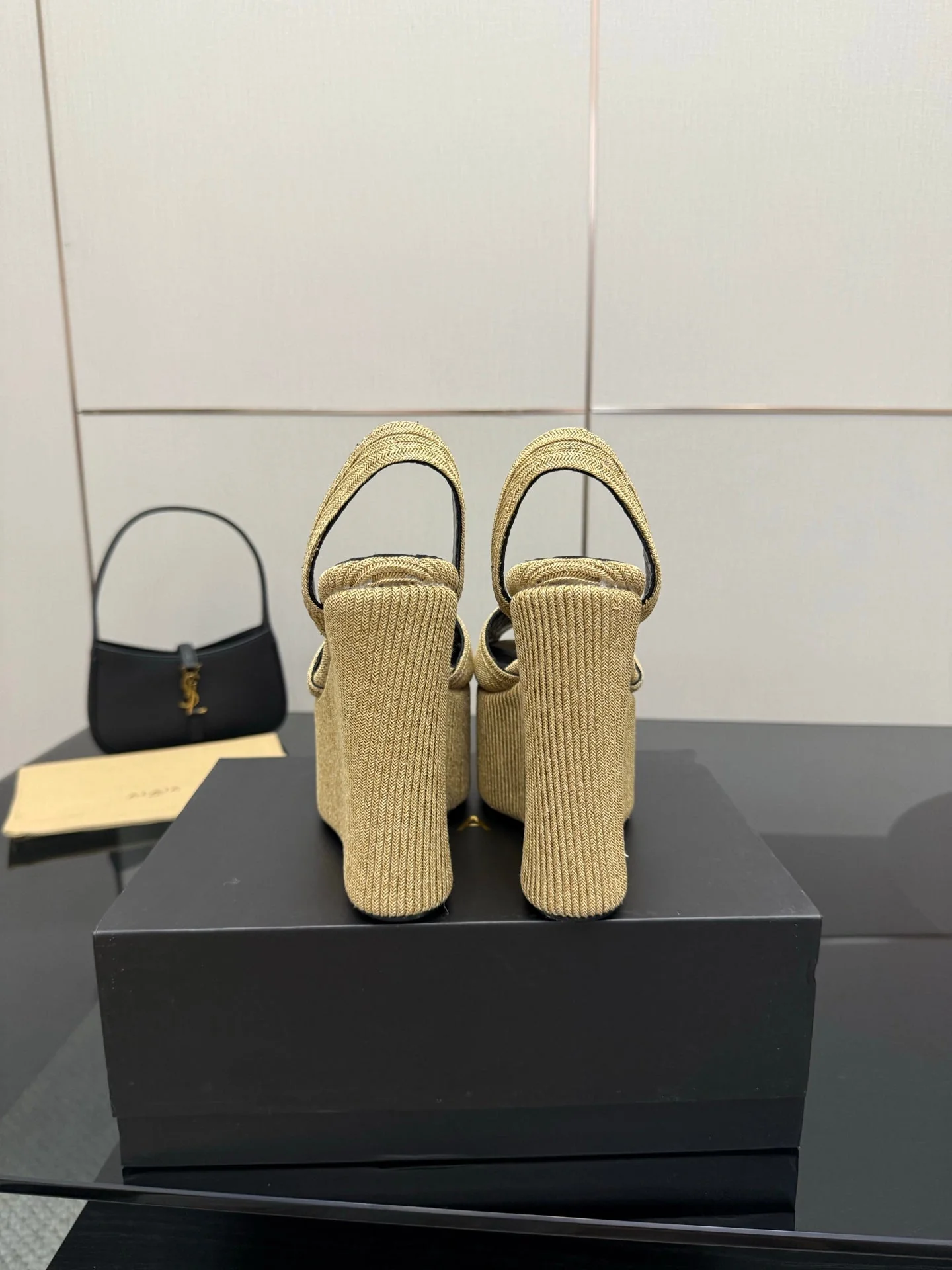 ALAIA platform sandal golden beige sheepskin 389630 - Image 3