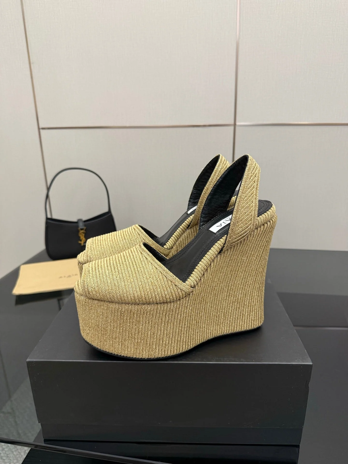 ALAIA platform sandal golden beige sheepskin 389630 - Image 6