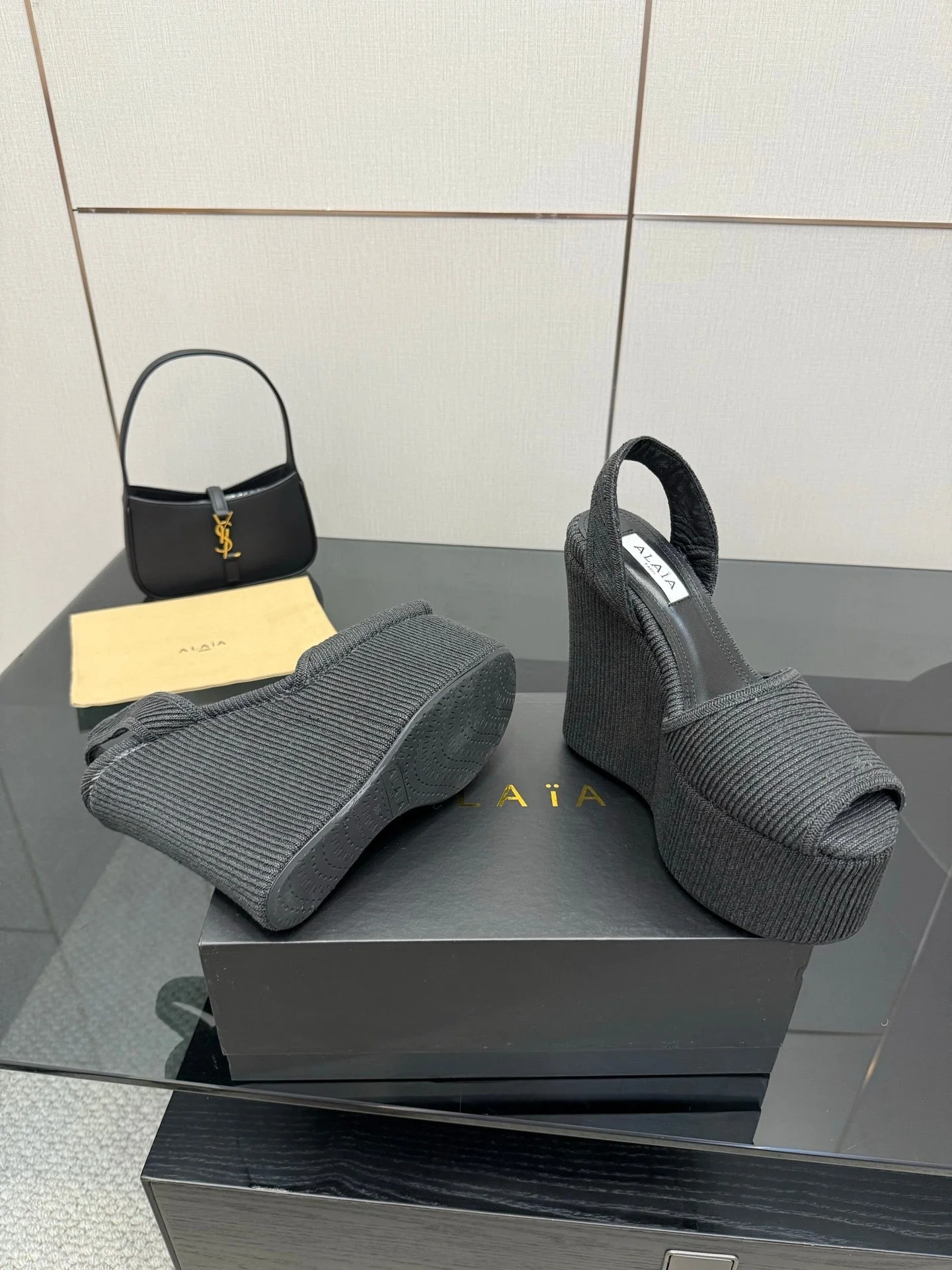 ALAIA platform sandal black sheepskin 389631 - Image 3