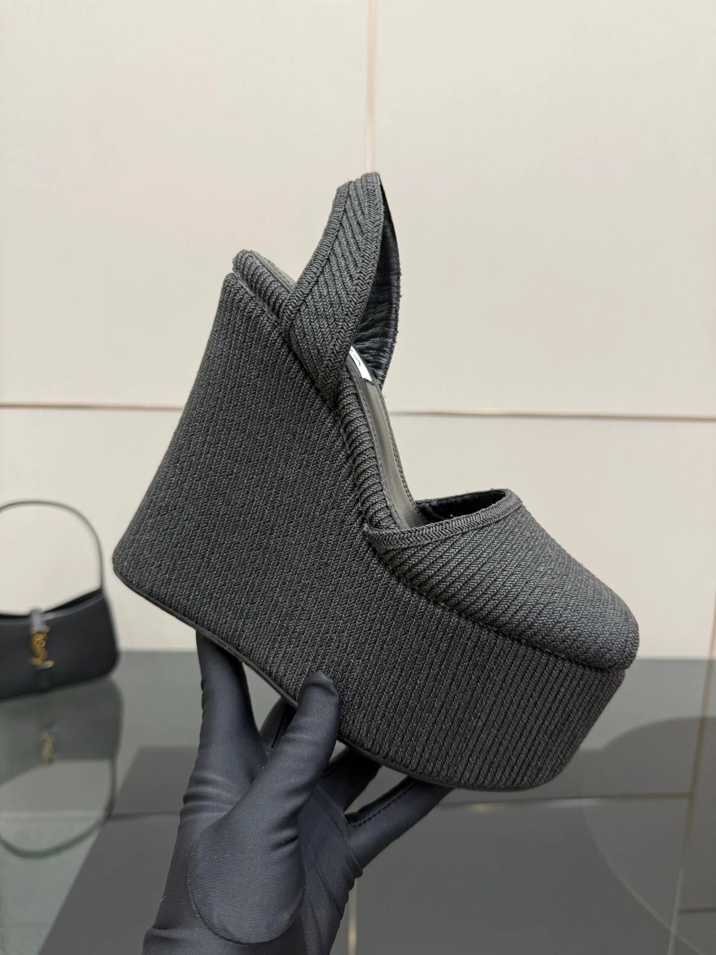 ALAIA platform sandal black sheepskin 389631 - Image 8