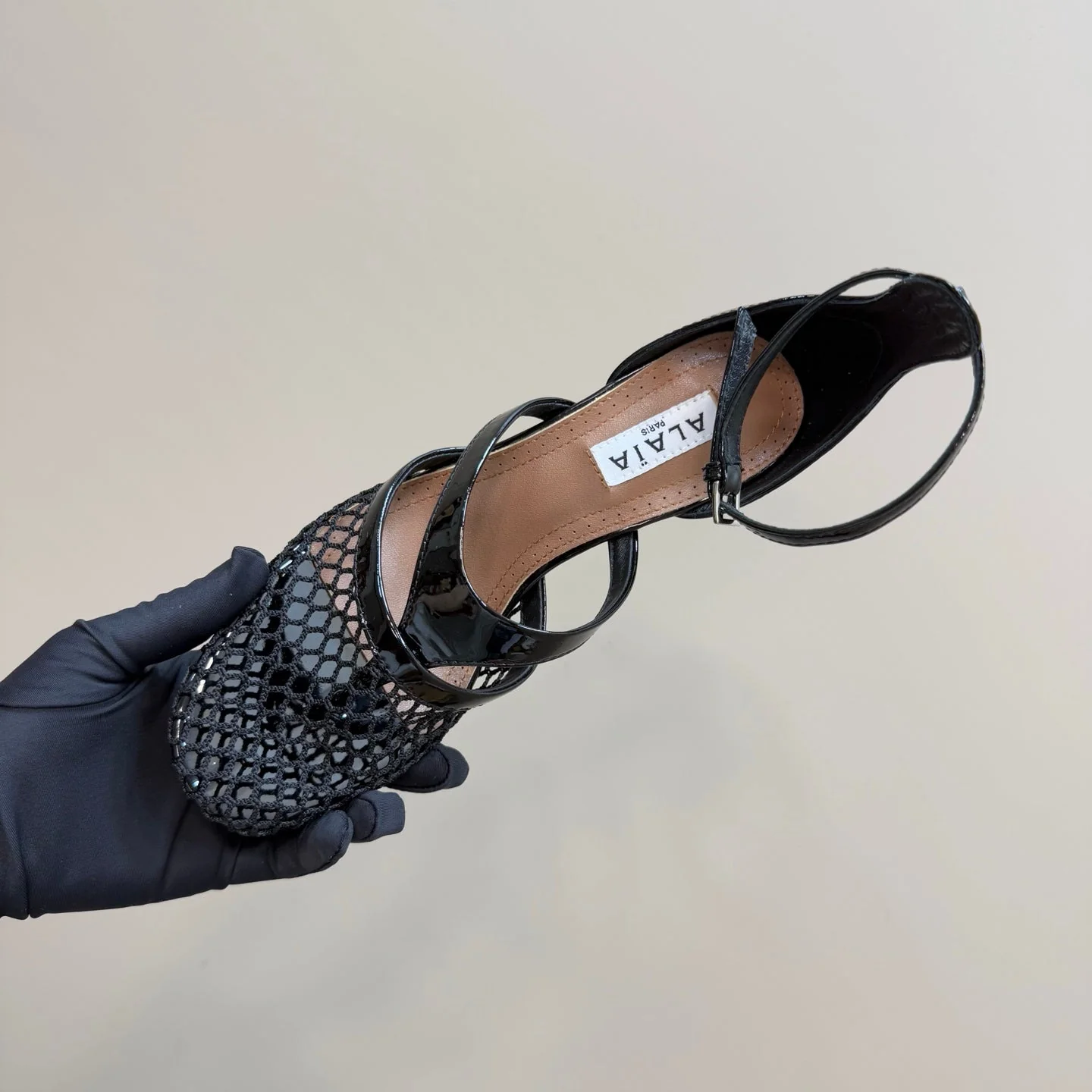 Alaia Fishnet Thong Heels Sandals Black Lambskin 299658 - Image 5