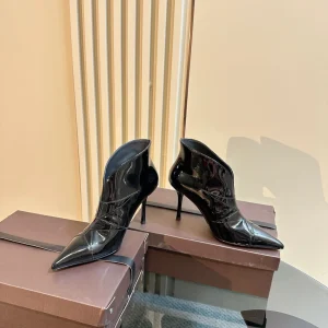 Alaila Heeled Ankle Boots 85mm In Black Glossy Cowhide 921034