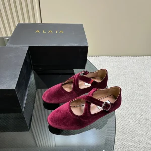 Alaila Criss Cross Ballet Flats In Red Purple Velvet 920783