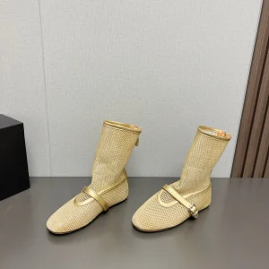 ALAIA SHORT BOOTS IN GOLD MESH FISHNET