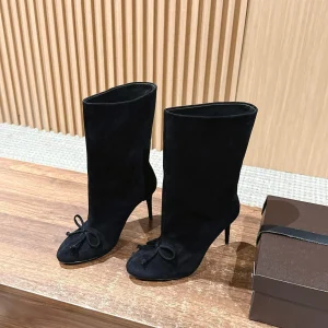 ALAIA high-heeled short boots black suede 386011