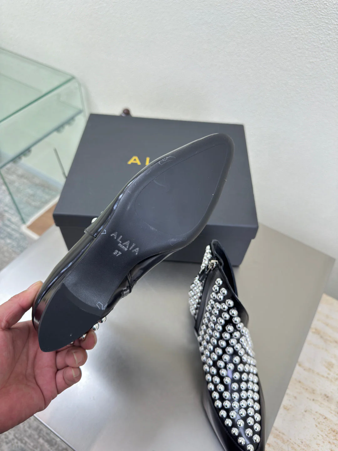 ALAIA Rivet ankle boots black cowhide leather 471093 - Image 10