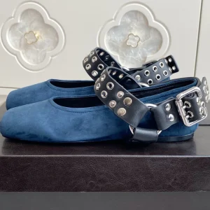 Alaia 25 Biker Ballet Flats Blue Suede  291056