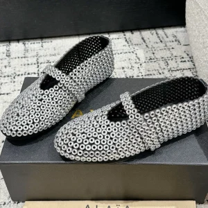 Alaia 25 Embellished Mary Jane Flats White Suede  293179