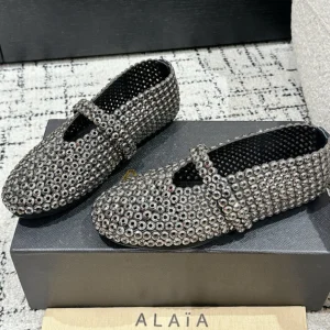 Alaia 25 Embellished Mary Jane Flats Silver Suede  293180