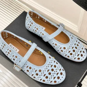 Alaia Women's Ballet Flat Light Blue Suede 293224