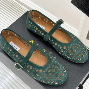 Alaia Women's Ballet Flat Emerald Green Suede 293226