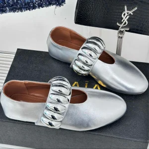 Alaia 25 Mary Jane Jewel Ballet Flats Silver Calfskin 293243