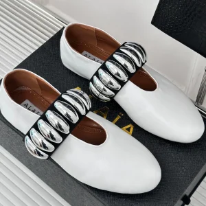 Alaia 25 Mary Jane Jewel Ballet Flats White Calfskin 293246