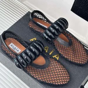 Alaia 25 Mary Jane Mesh Ballet Flats Black Calfskin 293251