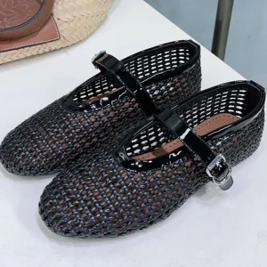 Alaia 25 Marry Janes Ballet Flats Black Wool Sheepskin 300453