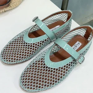Alaia 25 Laminated Fishnet Ballet Flats Lagoon Green Lambskin 677172
