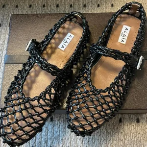 Alaia 25 Braided Ballet Flats Black Cowhide 303677