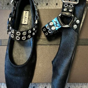 Alaia 25 Biker Ballet Flats Black Horsehair Sheepskin 303729