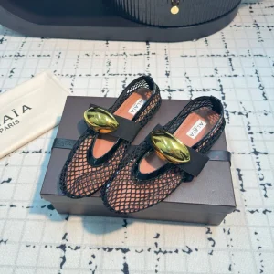 Alaila Ballet Flats In Black Mesh Fabric 895241