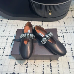 Alaila Ballet Flats In Black Cowhide 895229