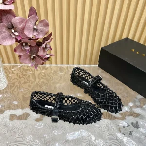 Alaia Ballet Flats In Black Woven Cowhide 102286