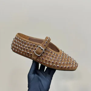 Alaia Strass Suede Ballet Flats In Brown 999324