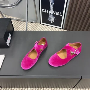 Alaila Criss Cross Ballet Flats In Deep Pink Velvet 996051