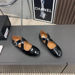 Alaila Criss Cross Ballet Flats In Black Glossy Calfskin 996027